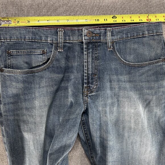 Wrangler Denim Jeans Men's "34" SLIM STRAIGTH Leg Blue Medium Wash Work Casual - Picture 10 of 14